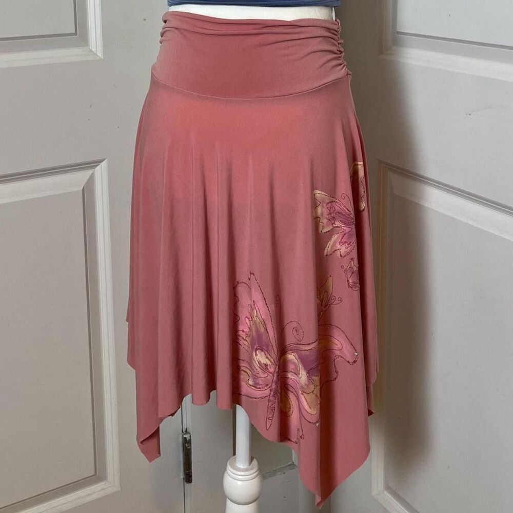 Vintage Y2K Pink Fairy Asymmetrical Flowy Skirt Butterfly and Sequins